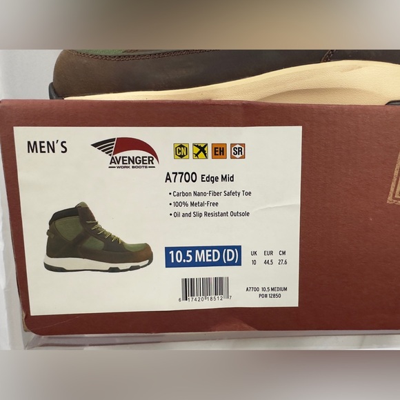 Avenger Work Boot - Edge Mid Brown/Green Metal Free Carbon Safety Toe US 10 1/2M - Picture 9 of 13